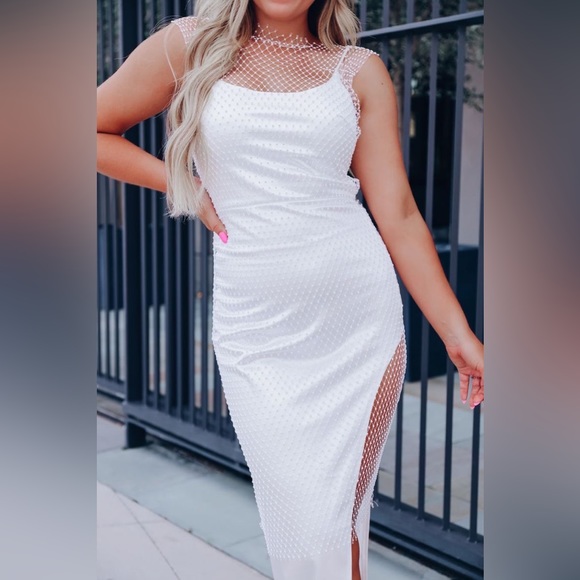 Rhinestone Mesh Dress White M - Picture 6 of 7